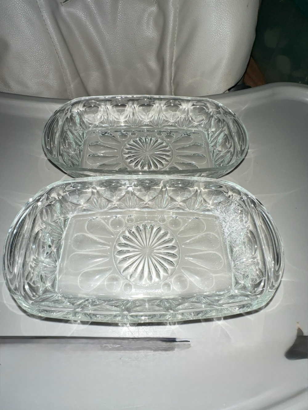 Clear Pressed Glass Decorative Trinket Dishes - Set of 2